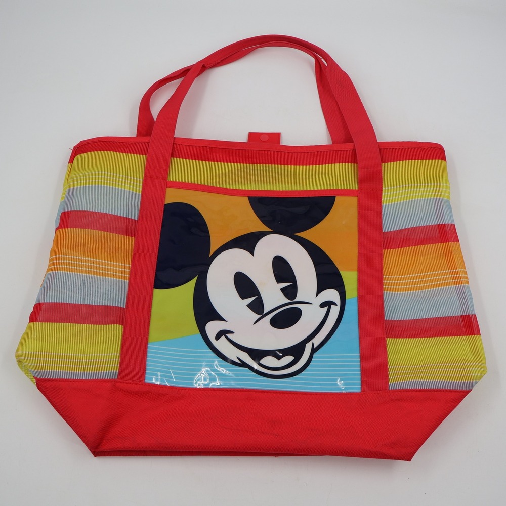 Disney Mickey Mouse Tote Bag Unisex Large Red Striped Mesh Beach Travel Bag
